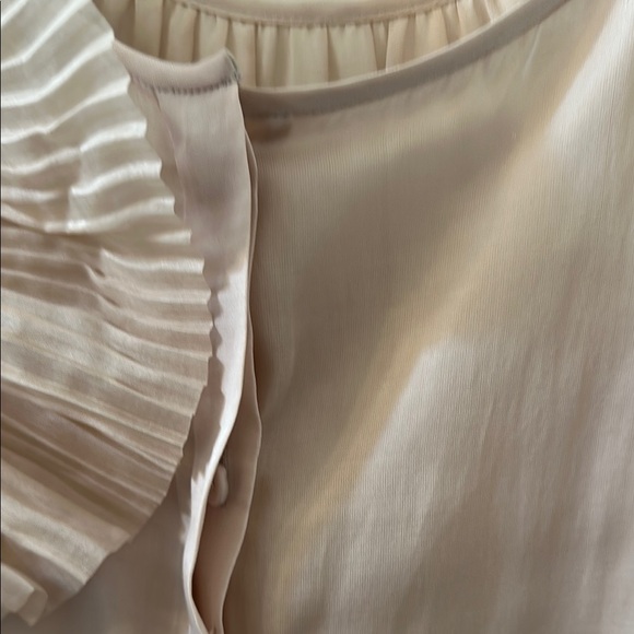 Vintage Max Azria Champagne Asymmetrical Sleeveless Blouse with Ornament Ruffle - Picture 4 of 8